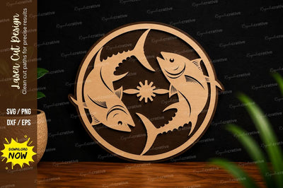 Pisces Zodiac Fish Circle Laser Cut SVG File SVG Regulrcrative 