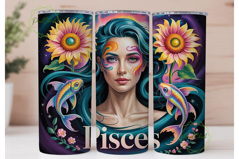 Pisces Zodiac Sign 20oz Tumbler Wrap Sublimation PixelChick 