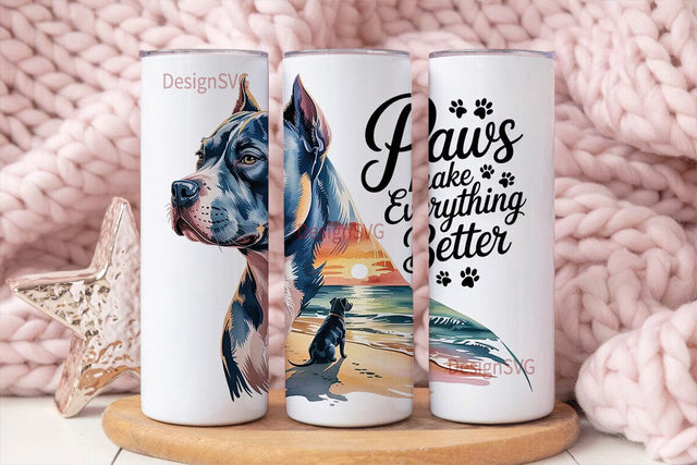Pit Bull Beach Sunset 20oz Tumbler Wrap Sublimation DesignSVG 