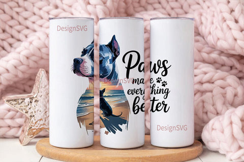 Pit Bull Beach Sunset 20oz Tumbler Wrap Sublimation DesignSVG 