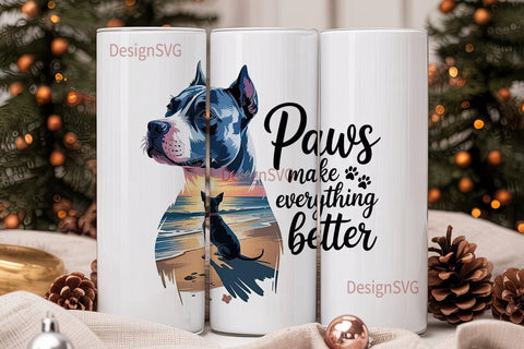 Pit Bull Beach Sunset 20oz Tumbler Wrap Sublimation DesignSVG 