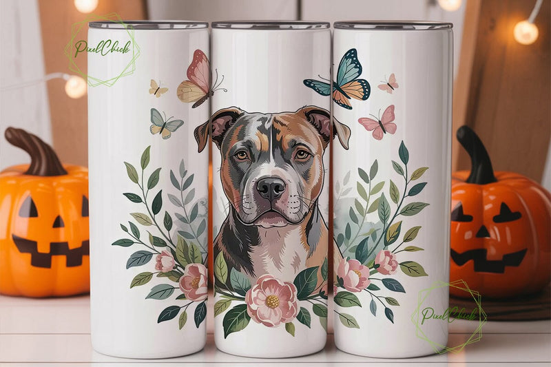 Pit Bull Floral 20oz Tumbler Wrap Sublimation PixelChick 