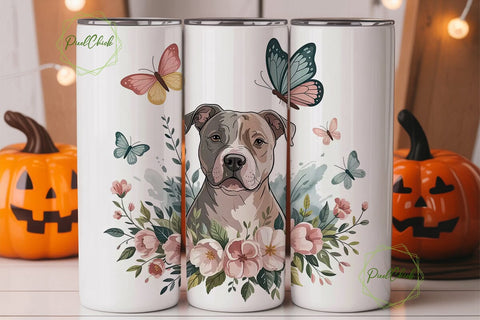 Pit Bull Floral 20oz Tumbler Wrap Sublimation PixelChick 