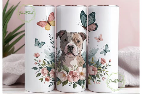 Pit Bull Floral 20oz Tumbler Wrap Sublimation PixelChick 