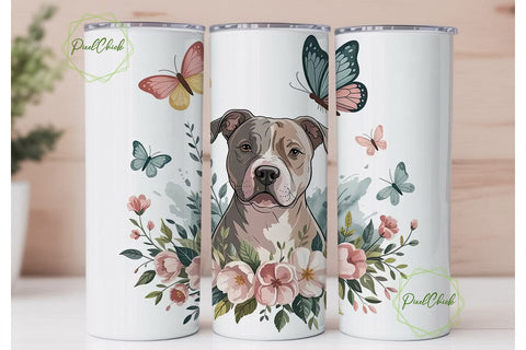 Pit Bull Floral 20oz Tumbler Wrap Sublimation PixelChick 