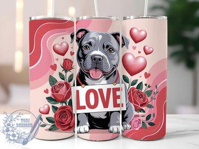 Pit Bull Love Valentine Tumbler, Dog Love Wrap, Cute Pit Bull Cup, 20oz Sublimation Wrap, Stylish Dog Valentine Design Tumbler, Artistic Pit Bull Heart Cup, Pet Lover Valentine Theme Wrap Sublimation ToriDesigns 