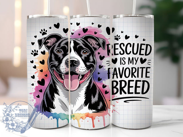 Pit Bull Rescue Dog Tumbler Wrap, Dog Adoption Gift, Bully Breed Love, Pet Rescue Quote, Sublimation Template, 20oz Tumbler Wrap, Dog Rescue Support Sublimation ToriDesigns 
