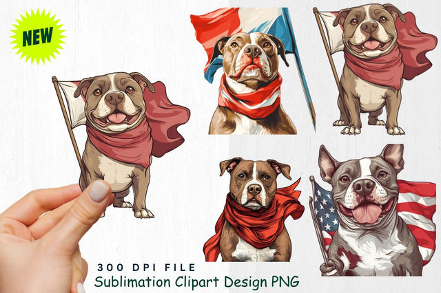 Pit Bull Terrier with Valentine’s Day Flag Clipart Sublimation Regulrcrative 