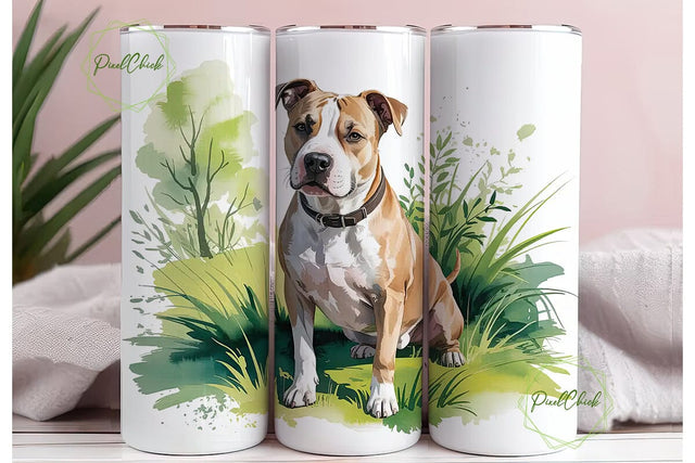 Pit Bull Watercolor 20oz Tumbler Wrap Sublimation PixelChick 