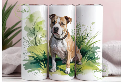 Pit Bull Watercolor 20oz Tumbler Wrap Sublimation PixelChick 