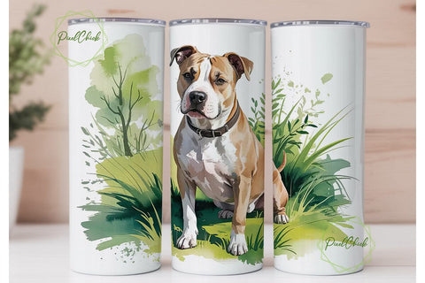 Pit Bull Watercolor 20oz Tumbler Wrap Sublimation PixelChick 