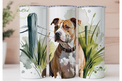 Pit Bull Watercolor 20oz Tumbler Wrap Sublimation PixelChick 