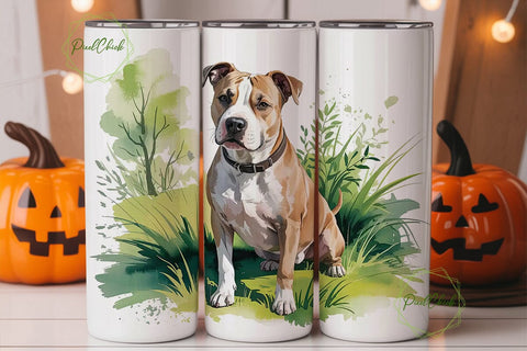 Pit Bull Watercolor 20oz Tumbler Wrap Sublimation PixelChick 