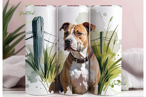 Pit Bull Watercolor 20oz Tumbler Wrap Sublimation PixelChick 