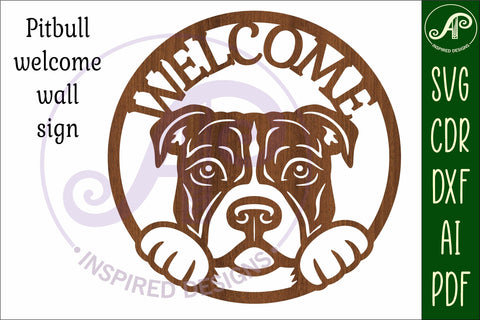 Pitbull dog welcome wall art sign, SVG file. vector SVG APInspireddesigns 