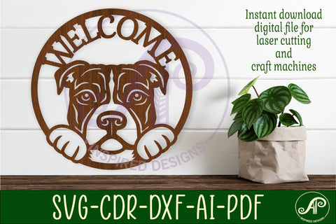 Pitbull dog welcome wall art sign, SVG file. vector SVG APInspireddesigns 
