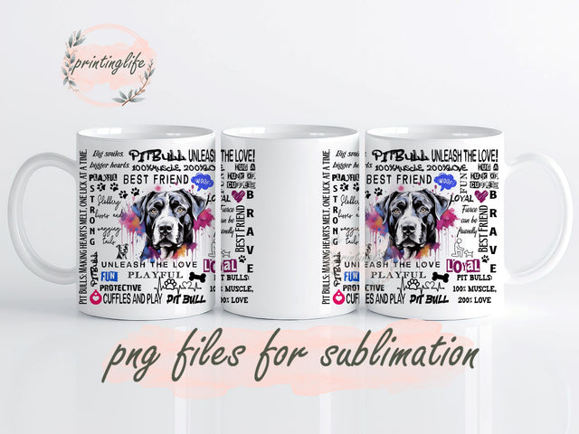 Pitbull Mug Wrap Design, Instant Digital Design Download Mug Wrap Design, Mug Design PNG Sublimation PrintingLife 