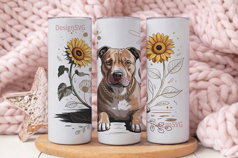 Pitbull & Sunflowers Tumbler Wrap Sublimation DesignSVG 