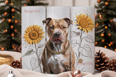 Pitbull & Sunflowers Tumbler Wrap Sublimation DesignSVG 