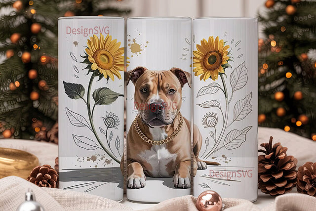 Pitbull & Sunflowers Tumbler Wrap Sublimation DesignSVG 