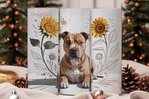 Pitbull & Sunflowers Tumbler Wrap Sublimation DesignSVG 