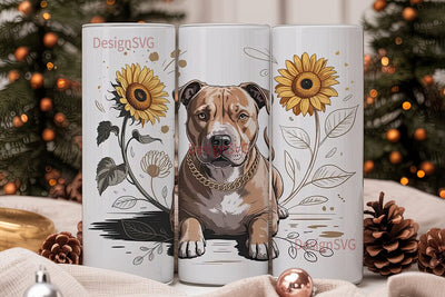 Pitbull & Sunflowers Tumbler Wrap Sublimation DesignSVG 
