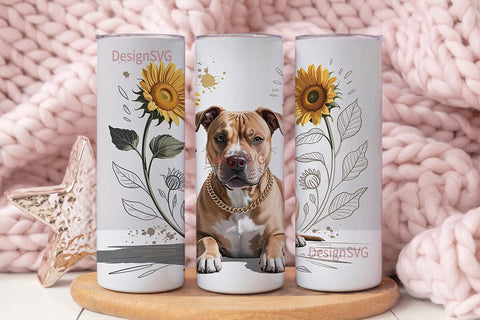 Pitbull & Sunflowers Tumbler Wrap Sublimation DesignSVG 