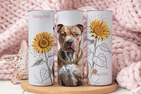 Pitbull & Sunflowers Tumbler Wrap Sublimation DesignSVG 