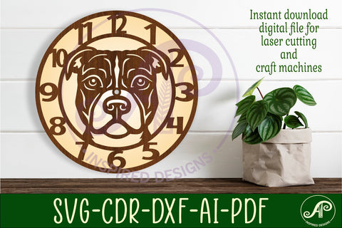 Pitbull wall clock laser cut files, SVG file. SVG APInspireddesigns 