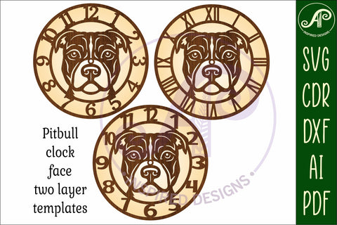 Pitbull wall clock laser cut files, SVG file. SVG APInspireddesigns 