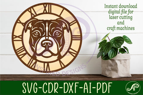 Pitbull wall clock laser cut files, SVG file. SVG APInspireddesigns 