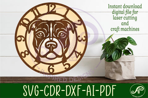 Pitbull wall clock laser cut files, SVG file. SVG APInspireddesigns 