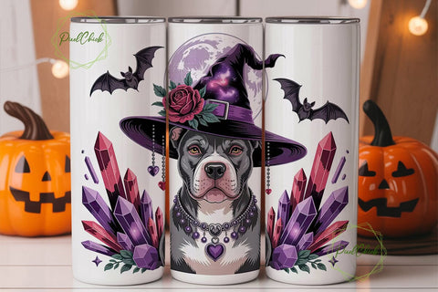 Pitbull Witch Halloween 20oz Tumbler Sublimation PixelChick 