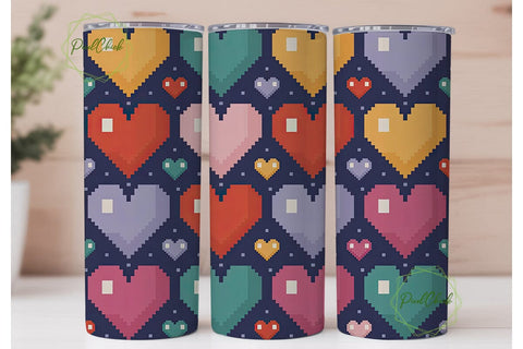 Pixel Heart Retro Game 20oz Tumbler Wrap Sublimation PixelChick 