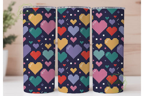 Pixel Heart Retro Game 20oz Tumbler Wrap Sublimation PixelChick 