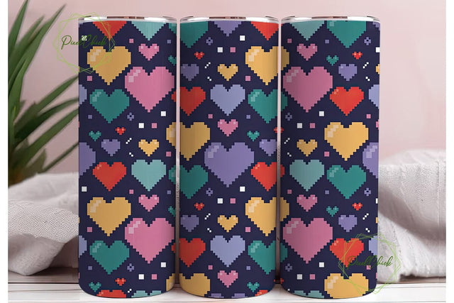 Pixel Heart Retro Game 20oz Tumbler Wrap Sublimation PixelChick 