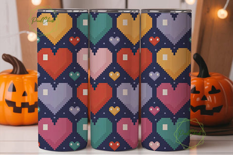 Pixel Heart Retro Game 20oz Tumbler Wrap Sublimation PixelChick 