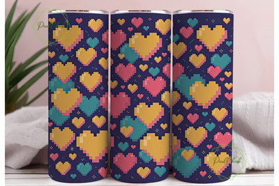 Pixelated Hearts 20oz Tumbler Wrap Sublimation PixelChick 