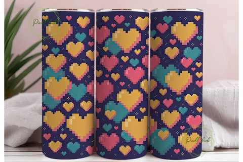 Pixelated Hearts 20oz Tumbler Wrap Sublimation PixelChick 