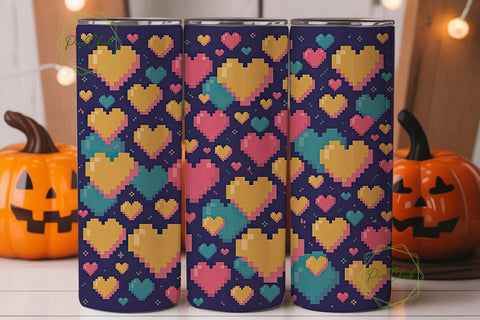 Pixelated Hearts 20oz Tumbler Wrap Sublimation PixelChick 