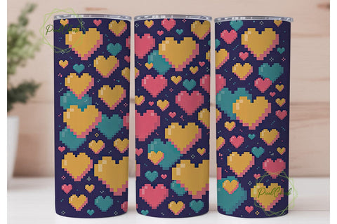 Pixelated Hearts 20oz Tumbler Wrap Sublimation PixelChick 