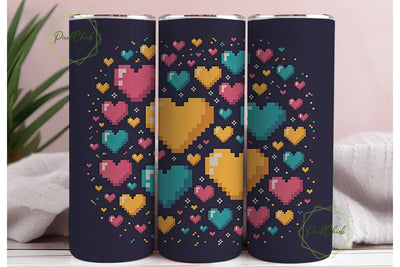 Pixelated Hearts 20oz Tumbler Wrap Sublimation PixelChick 