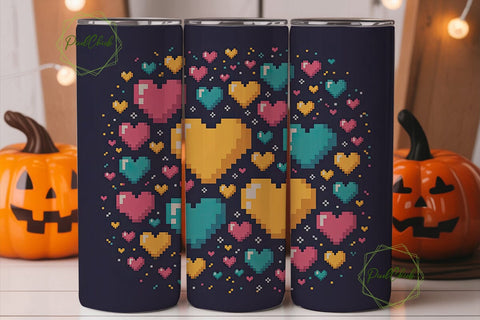 Pixelated Hearts 20oz Tumbler Wrap Sublimation PixelChick 