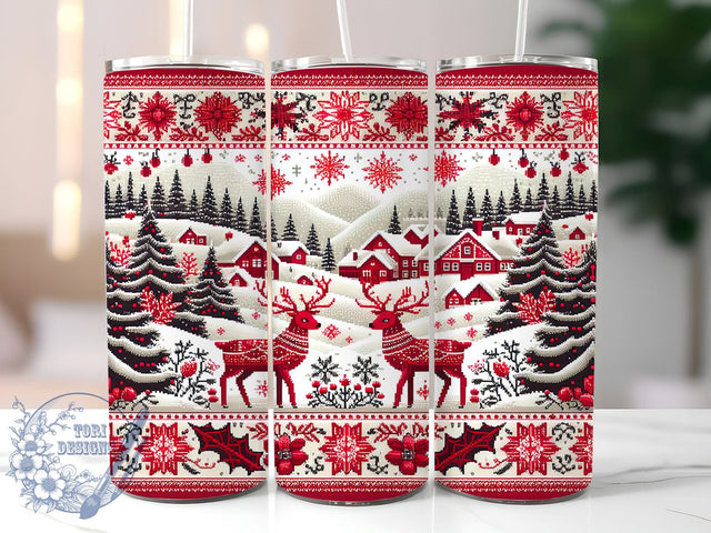 Pixelated Reindeer, Christmas Snowflake, 20oz Tumbler Wrap, Sublimation Design, Digital Download, Holiday Drinkware, Winter Decor Sublimation ToriDesigns 