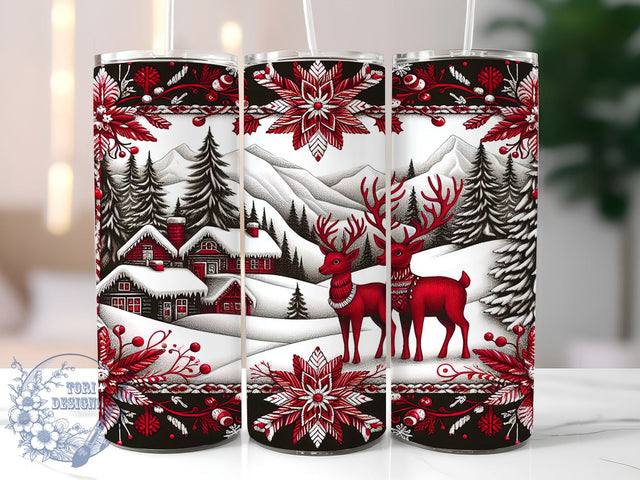 Pixelated Reindeer, Christmas Snowflake, 20oz Tumbler Wrap, Sublimation Design, Digital Download, Holiday Drinkware, Winter Decor Sublimation ToriDesigns 