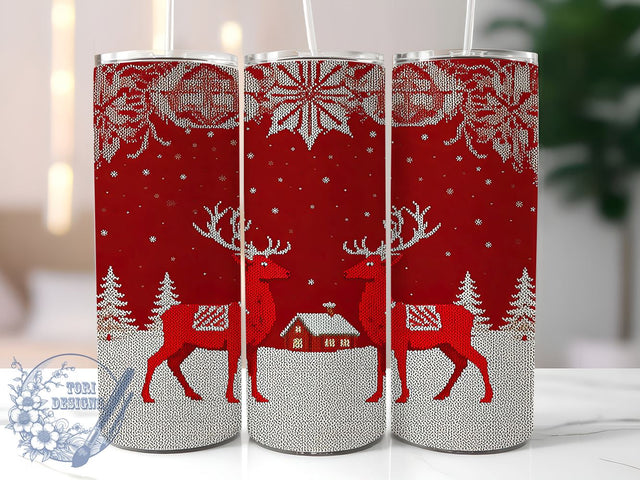 Pixelated Reindeer, Christmas Snowflake, 20oz Tumbler Wrap, Sublimation Design, Digital Download, Holiday Drinkware, Winter Decor Sublimation ToriDesigns 