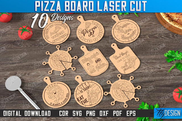 Pizza Board Laser Cut Bundle | Pizza Cutter Board | Serving Board | Engraved Cutting Board | CNC Files SVG Fly Design 