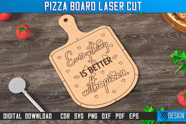 Pizza Board Laser Cut | Pizza Cutter Board | Serving Board | Engraved Cutting Board | CNC File SVG Fly Design 