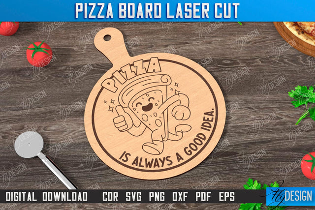 Pizza Board Laser Cut | Pizza Cutter Board | Serving Board | Engraved Cutting Board | CNC File SVG Fly Design 