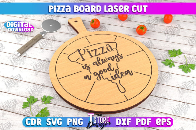 Pizza Board | Pizza Cutter Board | Serving Board | Engraved Cutting Board | CNC File SVG The T Store Design 